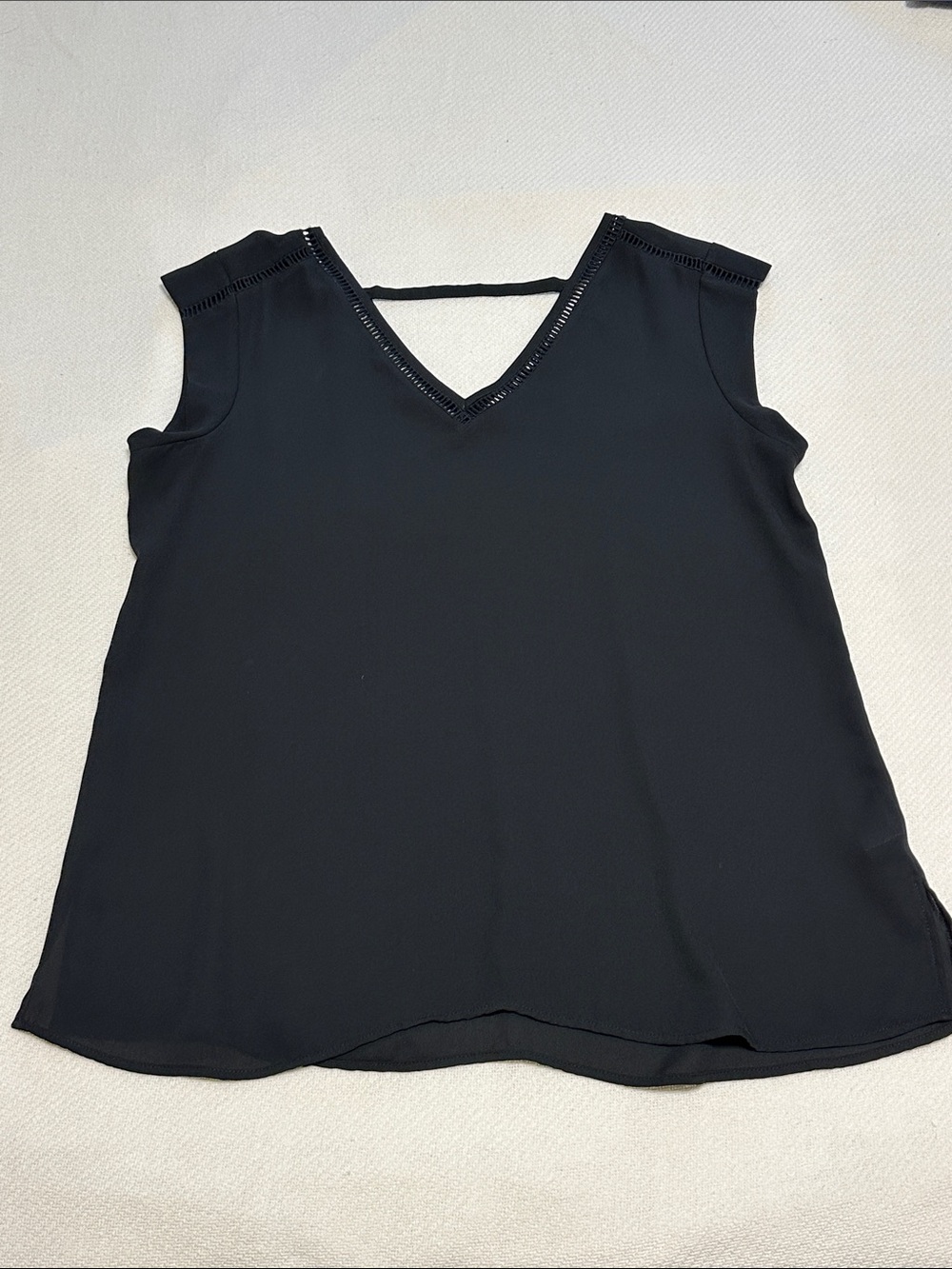 DR2 Black Eyelet V-Neck Blouse with Back Strap Detail